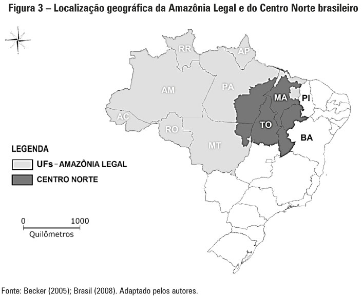 Figura 3 – Localização geográfica da Amazônia Legal e do Centro Norte brasileiro